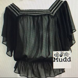 Mudd Black Sheer Top White Trim Detail
